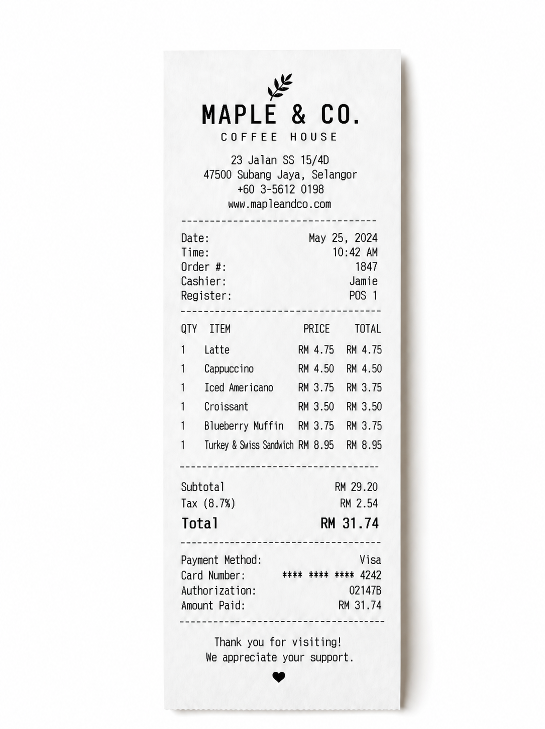Receipt preview