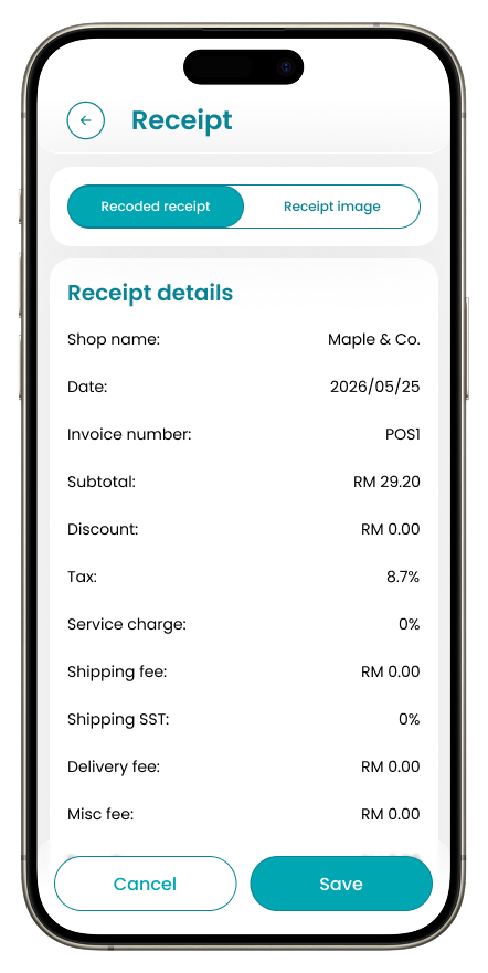 Kipkip scanned and review receipt screen