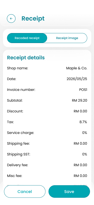 Kipkip scanned and review receipt screen